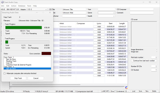EAC ripping and compression progress window